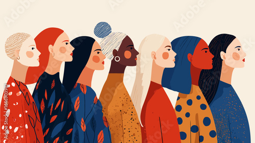 Diverse Group of Women Illustration Minimalist and Elegant Design Element