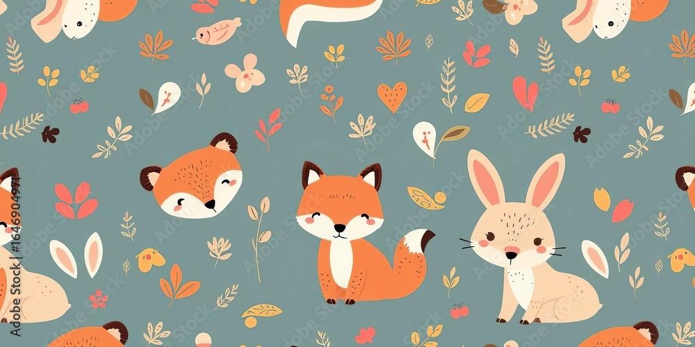 Adorable bear, fox, and bunny seamless pattern Perfect for kids' bedding, fabric, and more, baby pattern, fun Adorable bear, fox, and bunny seamless pattern Perfect for kids' bedding, fabric, and more, baby pattern, fun