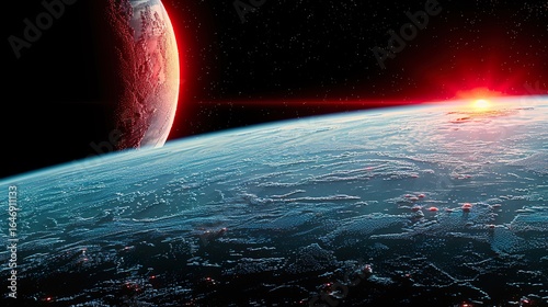 Blue planet in deep space cosmic galaxy view