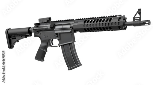 Rifle isolated on white background, M-16 automatic machine gun on White Background PNG File.