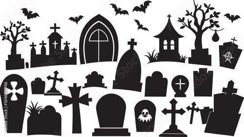 Spooky Cemetery Silhouette Illustration for Halloween or Gothic Theme Design