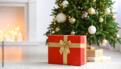 Christmas gift under tree with home.