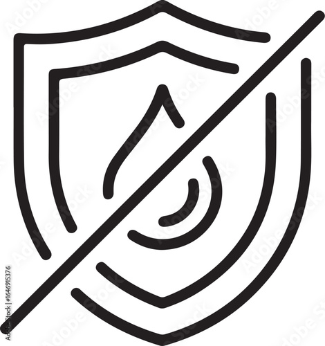 Shield with a water drop symbol crossed out indicating no liquid or water resistance