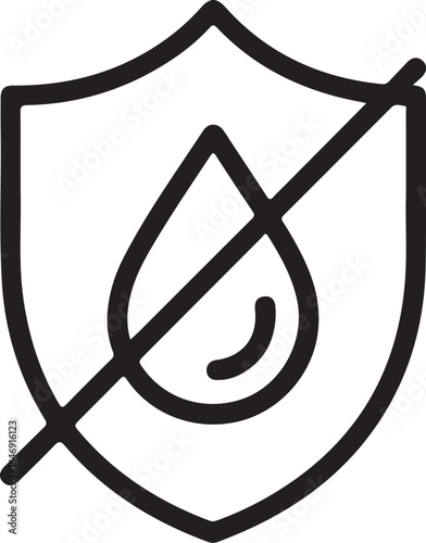 Waterproof protection shield icon with a droplet and a prohibition sign