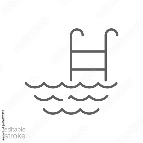 Ladder in swimming pool icon. Simple outline style. Olympic, poolside, leisure, beach, water, summer, wave, hotel, poolside access concept. Thin line symbol. Vector isolated design editable stroke