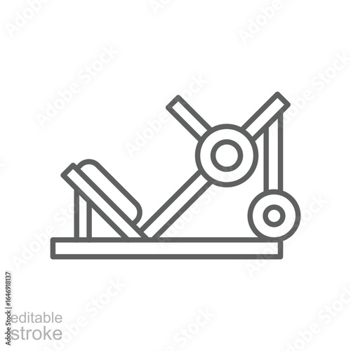 Leg press machine icon. Simple outline style. Fitness, gym, training, workout, muscle, power, strength, legs, sport equipment concept. Thin line symbol. Vector isolated design editable stroke