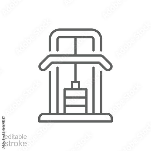 Lat pulldown machine icon. Simple outline style. Fitness, gym, training, exercise, workout, muscle, strength, bodybuilding concept. Thin line symbol. Vector isolated design editable stroke