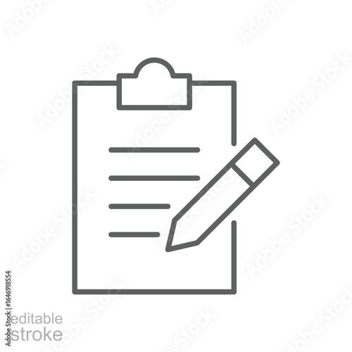Fitness program icon. Simple outline style. Fitness plan, list, document, workout, gym, health, sport, training, exercise, healthy concept. Thin line symbol. Vector isolated design editable stroke