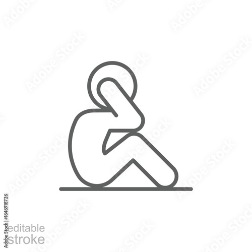 Man doing sit up, crunches icon. Simple outline style. Exercise, abs, abdomen, floor, human, figure, person, fitness, gym concept. Thin line symbol. Vector isolated design editable stroke