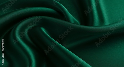 Elegant emerald green satin texture background showcasing smooth, flowing waves and luxurious ripples for an abstract design