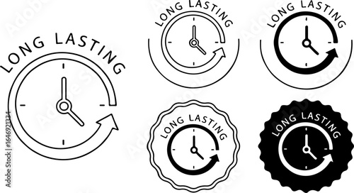 Long lasting clock icon set with arrow