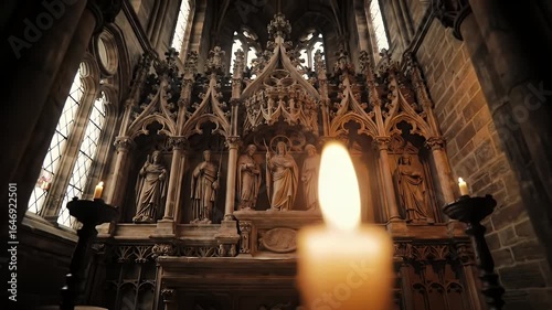 Intricate altar candle in a gothic church
