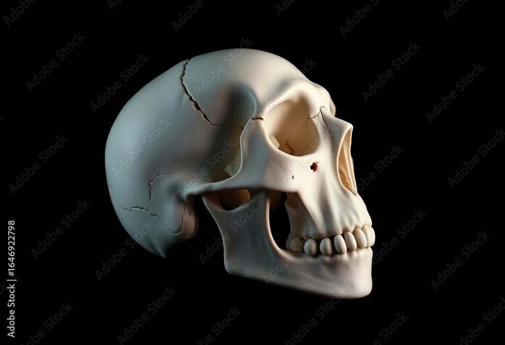 Obraz premium A stark white skull against a deep black backdrop, black background, anatomy