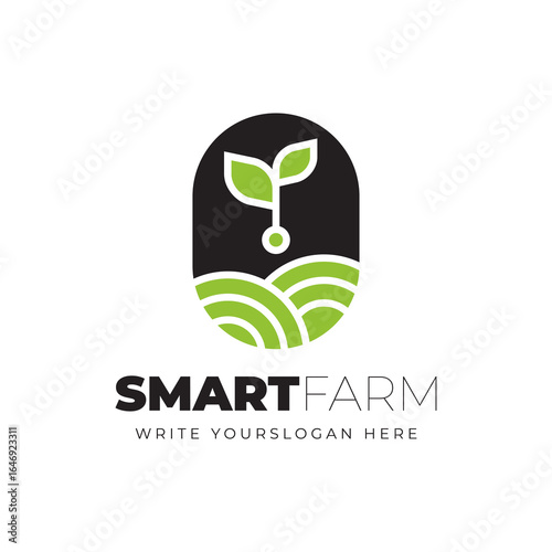 Minimalist Smart Farm Logo with Leaf Graphic