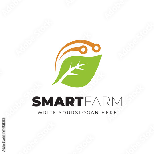 Minimalist Smart Farm Logo with Leaf Graphic