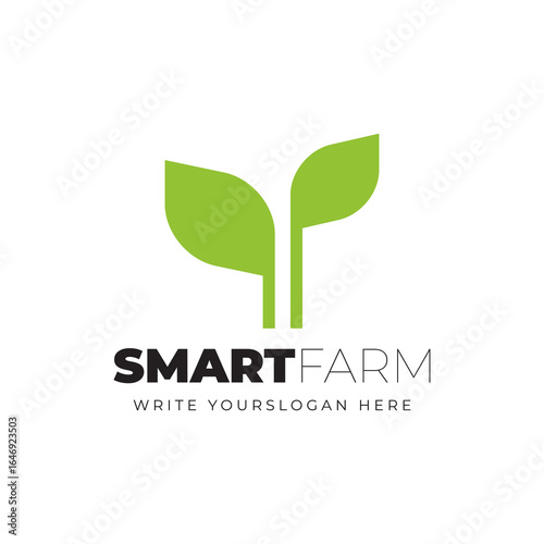 Minimalist Smart Farm Logo with Leaf Graphic