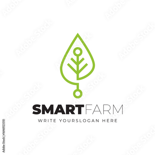 Minimalist Smart Farm Logo with Leaf Graphic