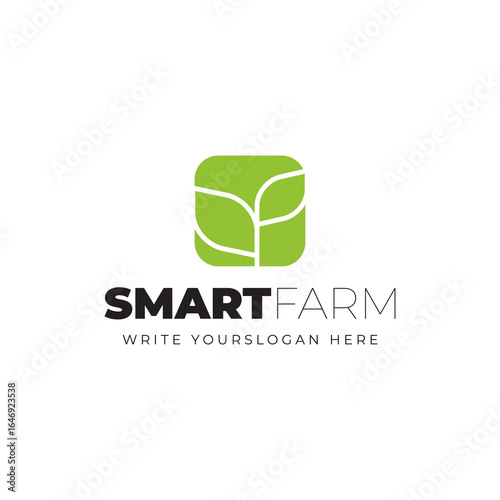 Minimalist Smart Farm Logo with Leaf Graphic