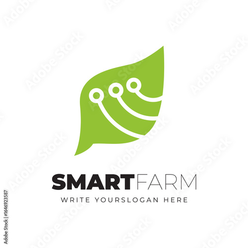 Minimalist Smart Farm Logo with Leaf Graphic