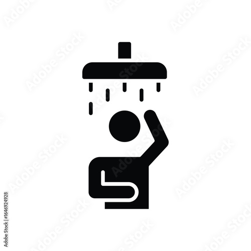 Shower icon. Simple solid style. Man taking shower, take a bath, man, room, person, douche, bathroom, water, routine, tub, restroom concept. Silhouette, glyph symbol. Vector isolated design