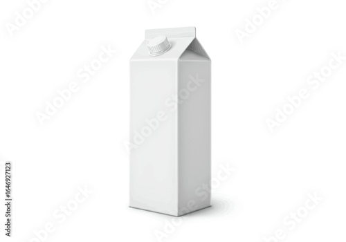 A plain white rectangular milk carton with a round cap set against a white background casting a soft shadow