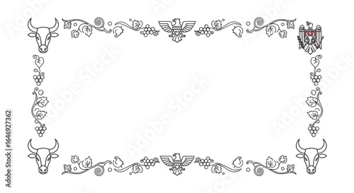 Elegant frame design with bulls, eagles, and grape vines adds sophisticated flair to documents