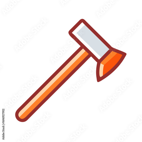 Stylized illustration of a single axe with an orange handle and silver head isolated on transparent background