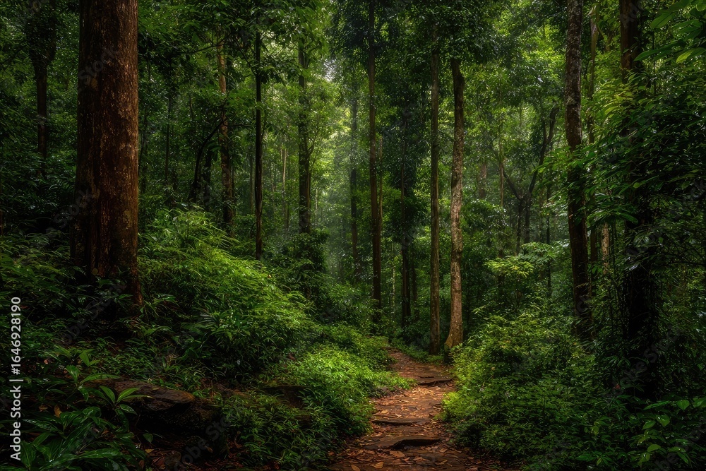 Obraz premium Lush, green forest path