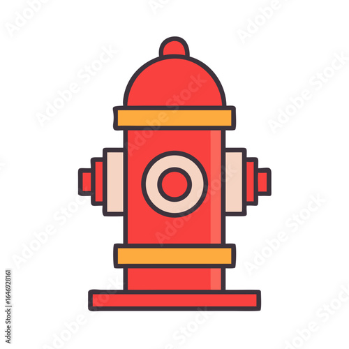 Stylized red fire hydrant with yellow accents isolated on transparent background