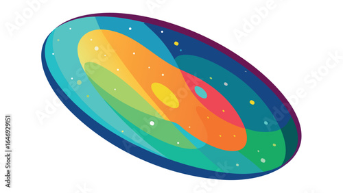 Photo of colorful spiral galaxy illustration with vibrant bands of light and stars, isolated on white background