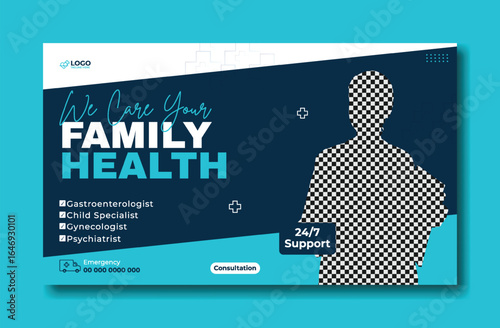 Healthcare Banner Design with Smiling Doctor for Family Health Services
