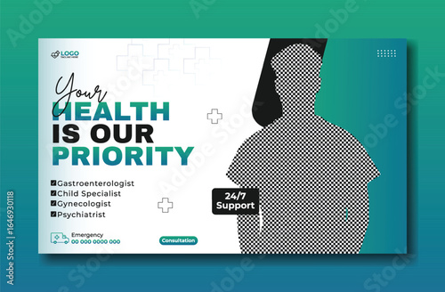 Healthcare Banner with Doctor and Text Your Health is Our Priority