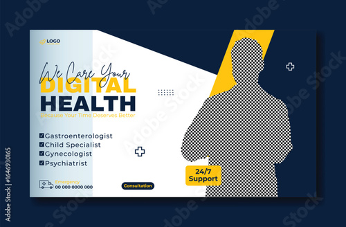 Digital Healthcare Advertisement with Smiling Doctor and Mobile Phone