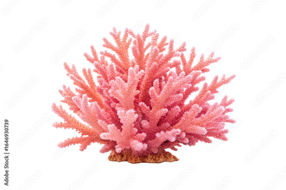 Naklejka premium Detailed pink coral specimen displaying complex branching patterns and natural oceanic texture formations, isolated on a transparent background