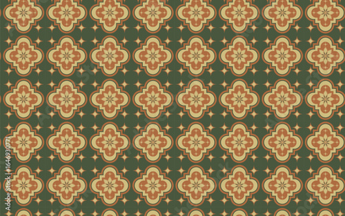 Decoravite seamless pattern green and orange color, Illustration Decoration seamless pattern green and orange for background.