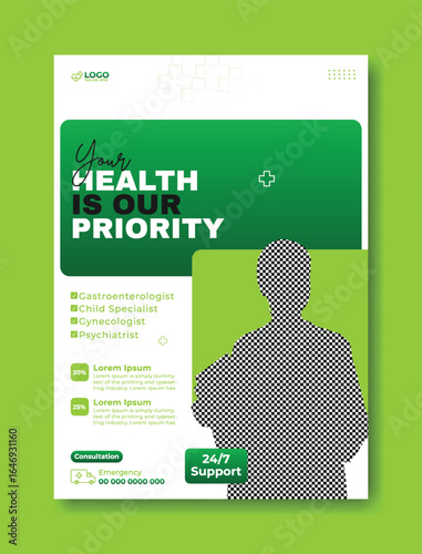 Medical Clinic Flyer Design with Doctor and Green Accents