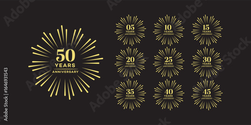 Gold Anniversary Badges  5, 10, 15, 20, 25, 30, 35, 40, 45, 50 Years Set