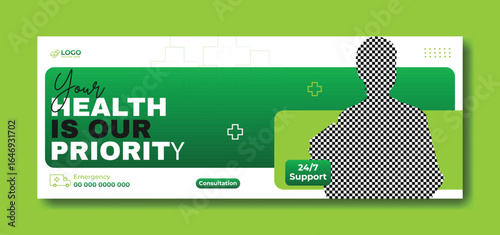 Healthcare Banner Template with Doctor and 24 7 Support for Medical Services