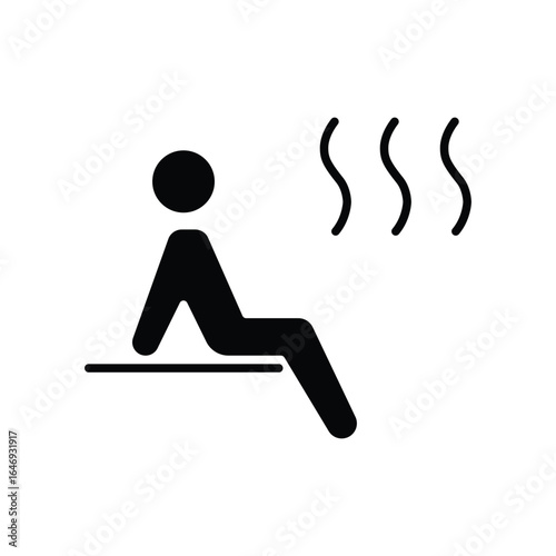 Sauna icon. Simple solid style. Steam, room, seat, spa, heater, heat, man, finnish, sweat, person, healthy, body, care, healthcare concept. Silhouette, glyph symbol. Vector isolated design