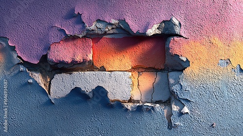 Cracked, painted brick wall