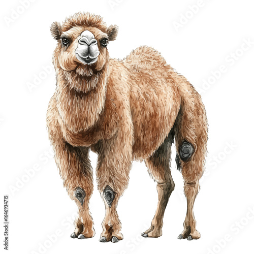 watercolor vector of Bactrian Camel, isolated on a white background.