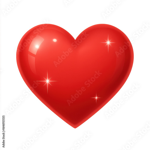 Photo of a shiny, glossy red heart with sparkling highlights, isolated on a transparent background, symbolizing love and romance