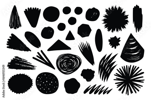 Black ink splatter and red handprint on white background vector illustration grunge design elements set collection