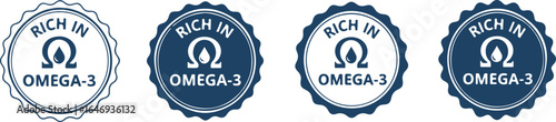 "Rich in Omega-3" sticker seals on white background