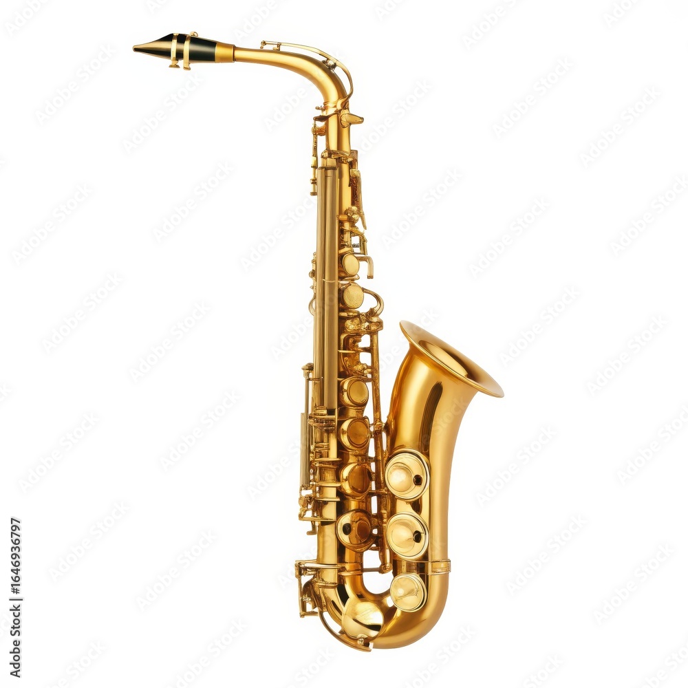 Naklejka premium Golden Saxophone Instrument Isolated on White Background