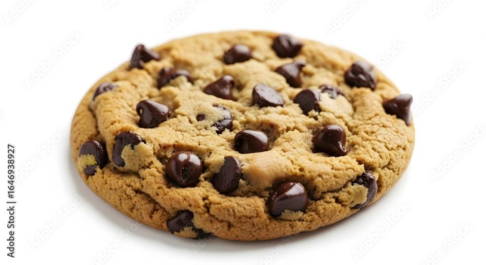Delicious homemade chocolate chip cookie with melted chocolate chunks on a white background Delicious homemade chocolate chip cookie with melted chocolate chunks on a white background