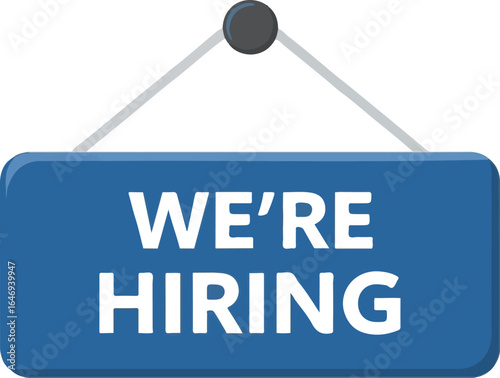 We're Hiring sign on blue background