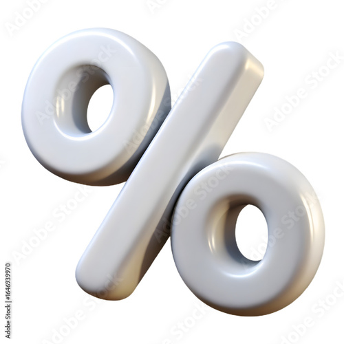 Soft Gray 3D Percentage Icon - Approaching Data and Gentle Metric Symbol