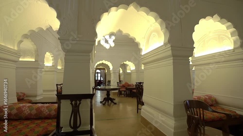 Interior of luxury palace hotel in India.