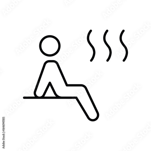 Sauna icon. Simple outline style. Steam, room, seat, spa, heater, heat, man, finnish, sweat, person, healthy, body, care, healthcare concept. Thin line symbol. Vector isolated design
